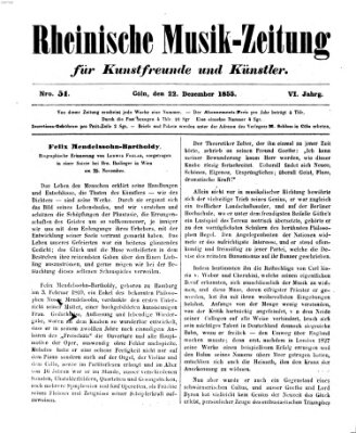 Rheinische Musik-Zeitung für Kunstfreunde und Künstler Samstag 22. Dezember 1855