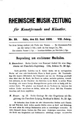 Rheinische Musik-Zeitung für Kunstfreunde und Künstler Samstag 21. Juni 1856