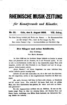 Rheinische Musik-Zeitung für Kunstfreunde und Künstler Samstag 2. August 1856