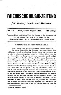 Rheinische Musik-Zeitung für Kunstfreunde und Künstler Samstag 9. August 1856