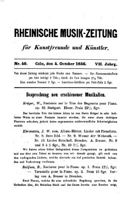 Rheinische Musik-Zeitung für Kunstfreunde und Künstler Samstag 4. Oktober 1856