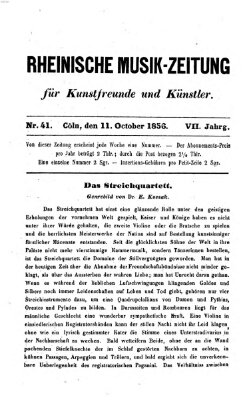 Rheinische Musik-Zeitung für Kunstfreunde und Künstler Samstag 11. Oktober 1856