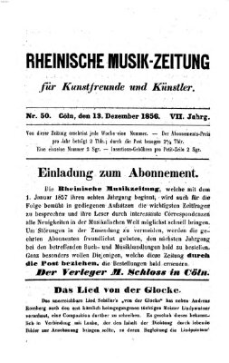 Rheinische Musik-Zeitung für Kunstfreunde und Künstler Samstag 13. Dezember 1856