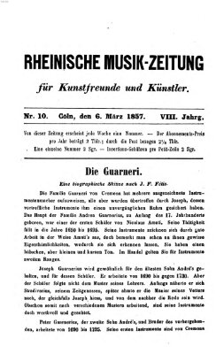 Rheinische Musik-Zeitung für Kunstfreunde und Künstler Freitag 6. März 1857