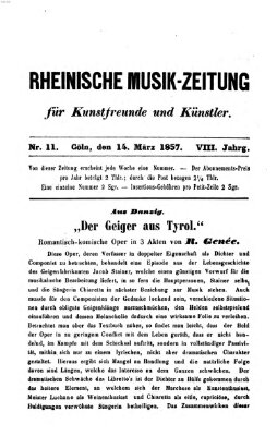 Rheinische Musik-Zeitung für Kunstfreunde und Künstler Samstag 14. März 1857