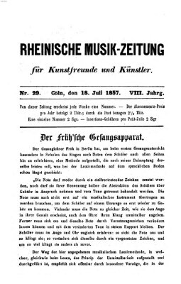 Rheinische Musik-Zeitung für Kunstfreunde und Künstler Samstag 18. Juli 1857