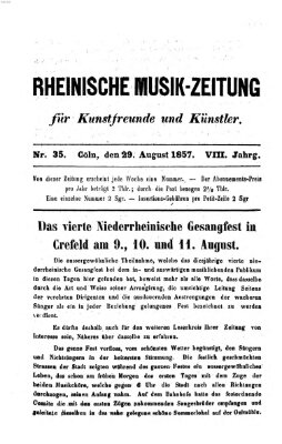 Rheinische Musik-Zeitung für Kunstfreunde und Künstler Samstag 29. August 1857