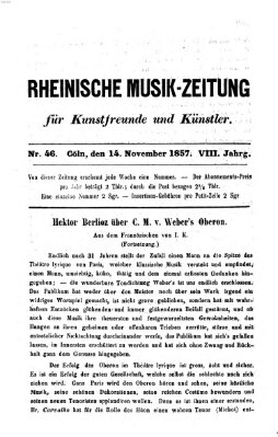 Rheinische Musik-Zeitung für Kunstfreunde und Künstler Samstag 14. November 1857