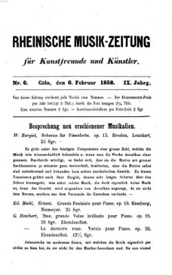 Rheinische Musik-Zeitung für Kunstfreunde und Künstler Samstag 6. Februar 1858