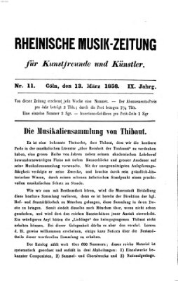 Rheinische Musik-Zeitung für Kunstfreunde und Künstler Samstag 13. März 1858