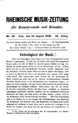 Rheinische Musik-Zeitung für Kunstfreunde und Künstler Samstag 14. August 1858