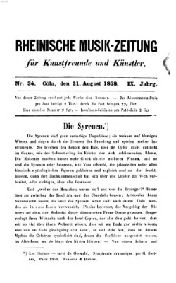 Rheinische Musik-Zeitung für Kunstfreunde und Künstler Samstag 21. August 1858