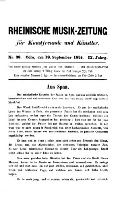 Rheinische Musik-Zeitung für Kunstfreunde und Künstler Samstag 18. September 1858