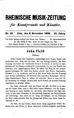 Rheinische Musik-Zeitung für Kunstfreunde und Künstler Samstag 6. November 1858