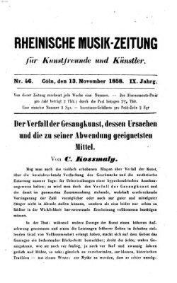 Rheinische Musik-Zeitung für Kunstfreunde und Künstler Samstag 13. November 1858