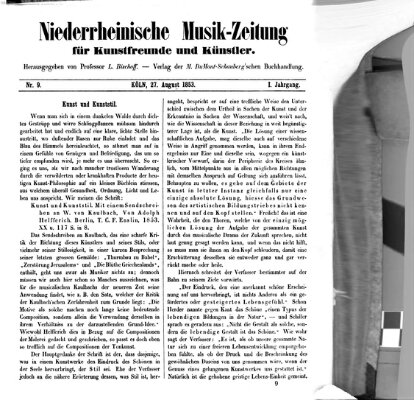 Niederrheinische Musik-Zeitung für Kunstfreunde und Künstler Samstag 27. August 1853