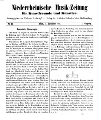 Niederrheinische Musik-Zeitung für Kunstfreunde und Künstler Samstag 17. September 1853