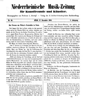 Niederrheinische Musik-Zeitung für Kunstfreunde und Künstler Samstag 17. Dezember 1853