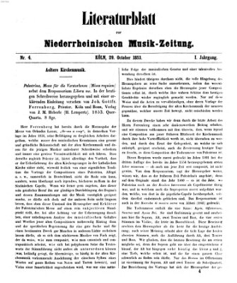 Niederrheinische Musik-Zeitung für Kunstfreunde und Künstler Samstag 29. Oktober 1853