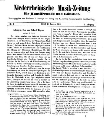 Niederrheinische Musik-Zeitung für Kunstfreunde und Künstler Samstag 11. Februar 1854