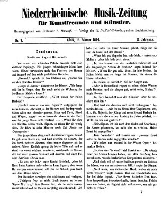 Niederrheinische Musik-Zeitung für Kunstfreunde und Künstler Samstag 18. Februar 1854