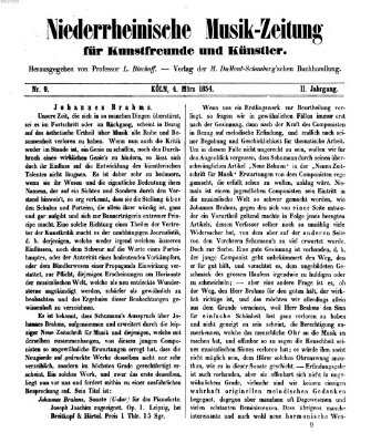 Niederrheinische Musik-Zeitung für Kunstfreunde und Künstler Samstag 4. März 1854