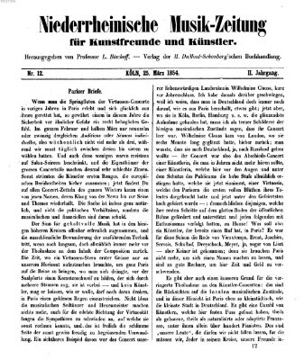 Niederrheinische Musik-Zeitung für Kunstfreunde und Künstler Samstag 25. März 1854