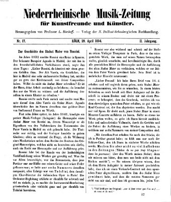 Niederrheinische Musik-Zeitung für Kunstfreunde und Künstler Samstag 29. April 1854