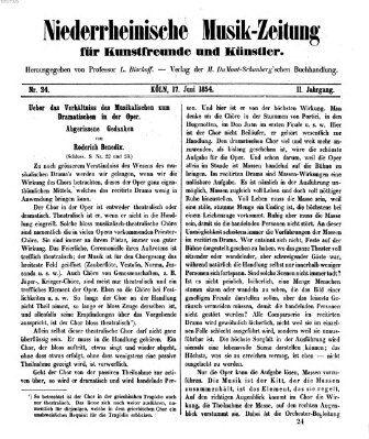 Niederrheinische Musik-Zeitung für Kunstfreunde und Künstler Samstag 17. Juni 1854