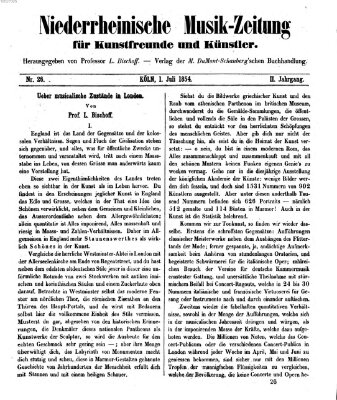 Niederrheinische Musik-Zeitung für Kunstfreunde und Künstler Samstag 1. Juli 1854