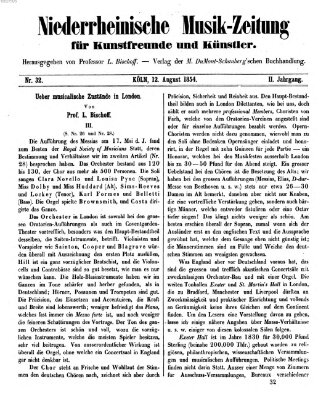 Niederrheinische Musik-Zeitung für Kunstfreunde und Künstler Samstag 12. August 1854