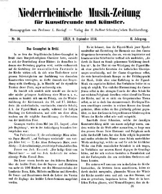 Niederrheinische Musik-Zeitung für Kunstfreunde und Künstler Samstag 9. September 1854