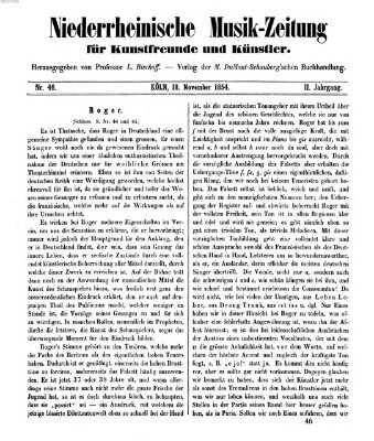 Niederrheinische Musik-Zeitung für Kunstfreunde und Künstler Samstag 18. November 1854