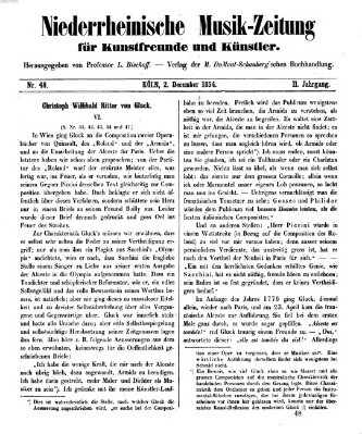 Niederrheinische Musik-Zeitung für Kunstfreunde und Künstler Samstag 2. Dezember 1854