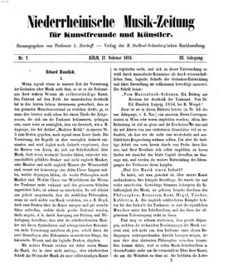 Niederrheinische Musik-Zeitung für Kunstfreunde und Künstler Samstag 17. Februar 1855