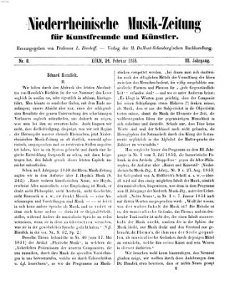 Niederrheinische Musik-Zeitung für Kunstfreunde und Künstler Samstag 24. Februar 1855