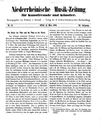 Niederrheinische Musik-Zeitung für Kunstfreunde und Künstler Samstag 31. März 1855