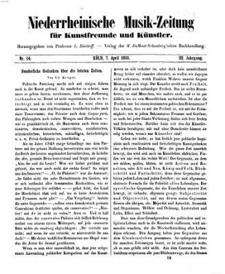 Niederrheinische Musik-Zeitung für Kunstfreunde und Künstler Samstag 7. April 1855