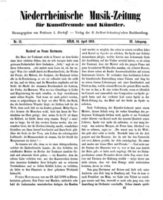 Niederrheinische Musik-Zeitung für Kunstfreunde und Künstler Samstag 14. April 1855