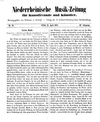 Niederrheinische Musik-Zeitung für Kunstfreunde und Künstler Samstag 21. April 1855