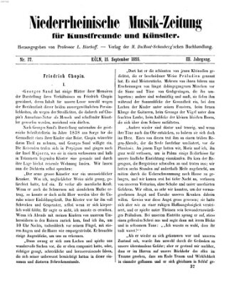 Niederrheinische Musik-Zeitung für Kunstfreunde und Künstler Samstag 15. September 1855