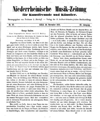 Niederrheinische Musik-Zeitung für Kunstfreunde und Künstler Samstag 24. November 1855