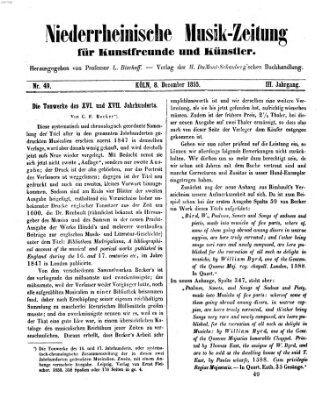 Niederrheinische Musik-Zeitung für Kunstfreunde und Künstler Samstag 8. Dezember 1855