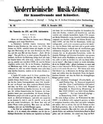 Niederrheinische Musik-Zeitung für Kunstfreunde und Künstler Samstag 15. Dezember 1855