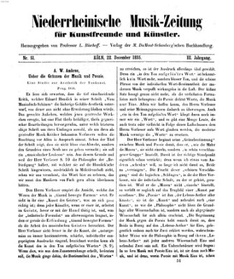 Niederrheinische Musik-Zeitung für Kunstfreunde und Künstler Samstag 22. Dezember 1855