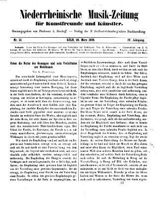 Niederrheinische Musik-Zeitung für Kunstfreunde und Künstler Samstag 29. März 1856