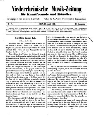 Niederrheinische Musik-Zeitung für Kunstfreunde und Künstler Samstag 26. April 1856