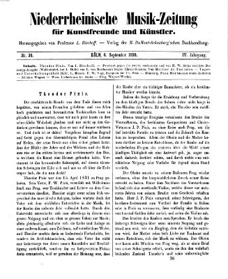 Niederrheinische Musik-Zeitung für Kunstfreunde und Künstler Samstag 6. September 1856