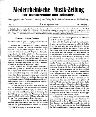 Niederrheinische Musik-Zeitung für Kunstfreunde und Künstler Samstag 13. September 1856