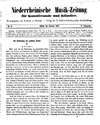 Niederrheinische Musik-Zeitung für Kunstfreunde und Künstler Samstag 28. Februar 1857